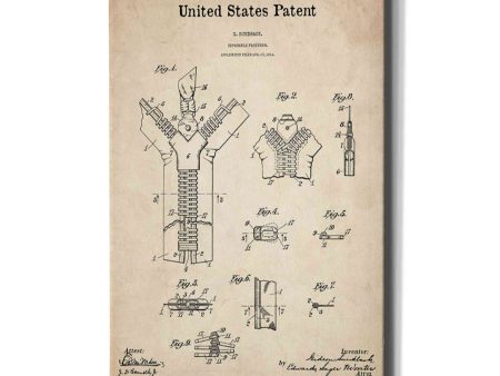 Zipper Blueprint Patent Parchment  Canvas Wall Art Discount