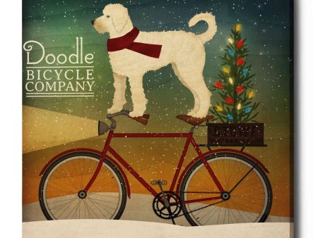 White Doodle on Bike Christmas  by Ryan Fowler, Canvas Wall Art Online Sale