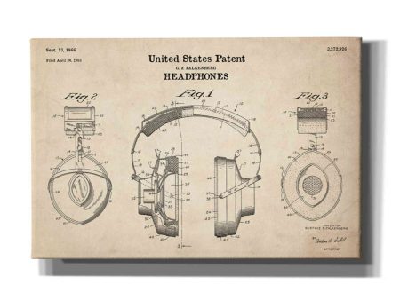 Headphones Blueprint Patent Parchment  Canvas Wall Art For Sale